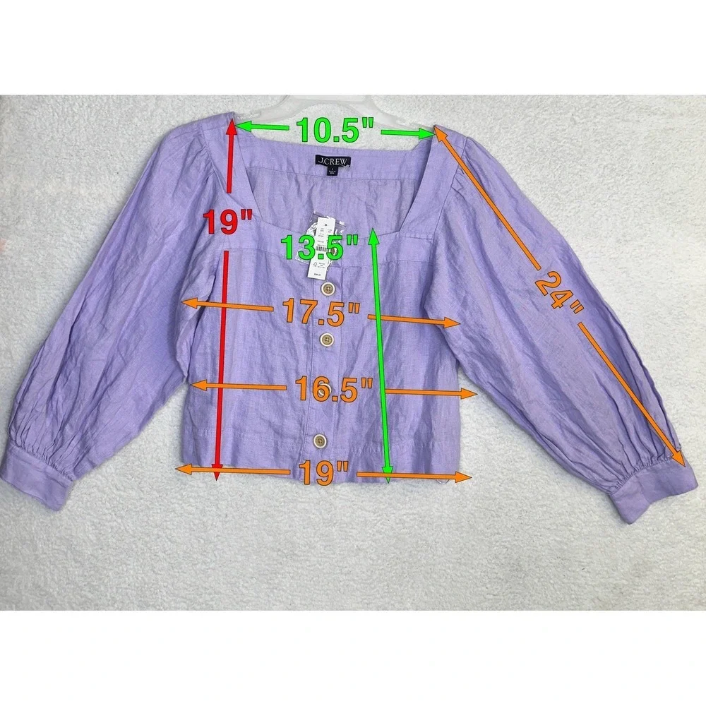 J.‎ Crew Linen Puff Sleeve Square Neck Crop Top Lilac Size S-New-